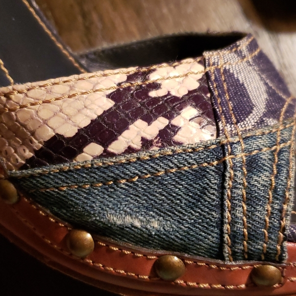 Coach Lynda Patchwork Leather Denim Snake Wedge 8 - Picture 3 of 16
